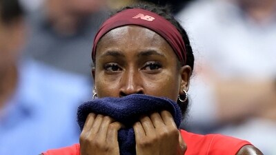 Coco Gauff collects her nerve during a changeover vs Donna Vekic at the US Open. (Getty Images via AFP) Coco Gauff collects her nerve during a changeover vs Donna Vekic at the US Open. (Getty Images via AFP)