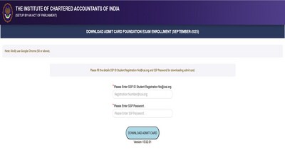 ICAI CA Admit Card 2025 for Foundation exam in September out at eservices.icai.org, download link here ICAI CA Admit Card 2025 for Foundation exam in September out at eservices.icai.org, download link here