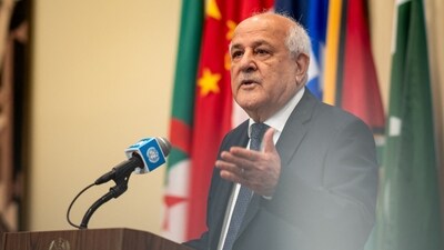 The Palestinians' ambassador to the UN Riyad Mansour told reporters that they were checking what the US state department decision means. (REUTERS)
