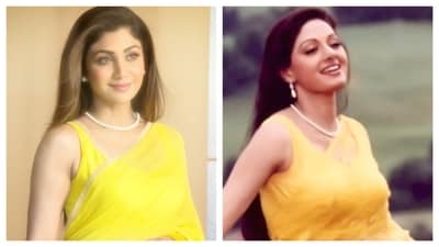 In a heartfelt tribute to Sridevi, Shilpa Shetty wore a yellow saree reminiscent of Chandni for an Instagram video. In a heartfelt tribute to Sridevi, Shilpa Shetty wore a yellow saree reminiscent of Chandni for an Instagram video.