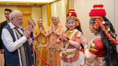 Prime Minister Narendra Modi is welcomed upon his arrival at a hotel in Tokyo, Japan. (PMO) Prime Minister Narendra Modi is welcomed upon his arrival at a hotel in Tokyo, Japan. (PMO)
