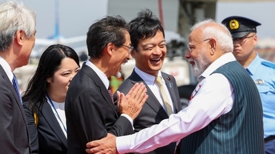 Prime Minister Narendra Modi being welcomed upon his arrival in Tokyo, Japan, on Friday. (PMO) Prime Minister Narendra Modi being welcomed upon his arrival in Tokyo, Japan, on Friday. (PMO)