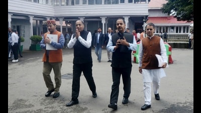 Political tensions escalated in the Himachal Pradesh legislative assembly on Friday as the opposition Bharatiya Janata Party (BJP) accused the ruling Congress government of shutting down 1,859 institutions established during the previous BJP regime. (HT photo) Political tensions escalated in the Himachal Pradesh legislative assembly on Friday as the opposition Bharatiya Janata Party (BJP) accused the ruling Congress government of shutting down 1,859 institutions established during the previous BJP regime. (HT photo)