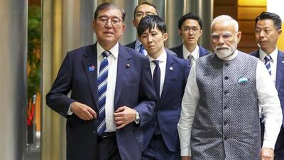 Prime Minister Narendra Modi with his Japanese counterpart Shigeru Ishiba and other dignitaries in Tokyo on August 29 (@narendramodi/via PTI) Prime Minister Narendra Modi with his Japanese counterpart Shigeru Ishiba and other dignitaries in Tokyo on August 29 (@narendramodi/via PTI)