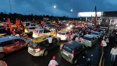 Supporters of activist Manoj Jarange Patil on their way to Mumbai's Azad Maidan to participate in his Maratha reservation protest. (PTI) Supporters of activist Manoj Jarange Patil on their way to Mumbai's Azad Maidan to participate in his Maratha reservation protest. (PTI)