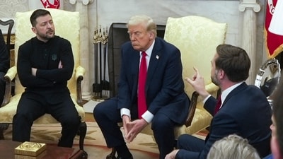 US Vice President JD Vance, right, speaks with Ukrainian President Volodymyr Zelensky, left, as President Donald Trump listens, in the Oval Office at the White House. (AP file) US Vice President JD Vance, right, speaks with Ukrainian President Volodymyr Zelensky, left, as President Donald Trump listens, in the Oval Office at the White House. (AP file)