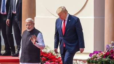 File image of Prime Minister Narendra Modi and US President Donald Trump at Hyderabad House in Delhi (PTI)