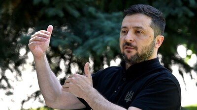 Ukraine's President Volodymyr Zelensky holds a press-conference outside Mariyinsky Palace in Kyiv on August 29, 2025, amid Russian invasion in Ukraine. (AFP) Ukraine's President Volodymyr Zelensky holds a press-conference outside Mariyinsky Palace in Kyiv on August 29, 2025, amid Russian invasion in Ukraine. (AFP)