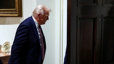 President Donald Trump leaves, following a cabinet meeting, at the White House in Washington, D.C. (REUTERS)