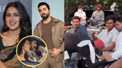 Ayushmann Khurrana and Sara Ali Khan; (inset) during the shooting and (right) grab from the assualt (Photos: X and Instagram)