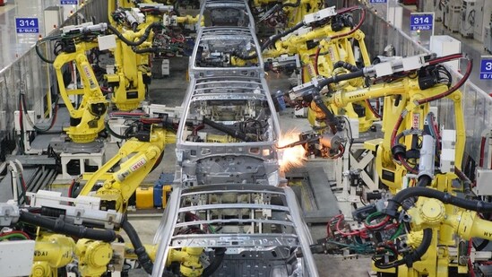 A car plant in Chennai. India remains the fastest growing major economy in the world, as China’s GDP growth rate came in at 5.2% and United States’ at 3.3% in April-June. (Mint Archives)