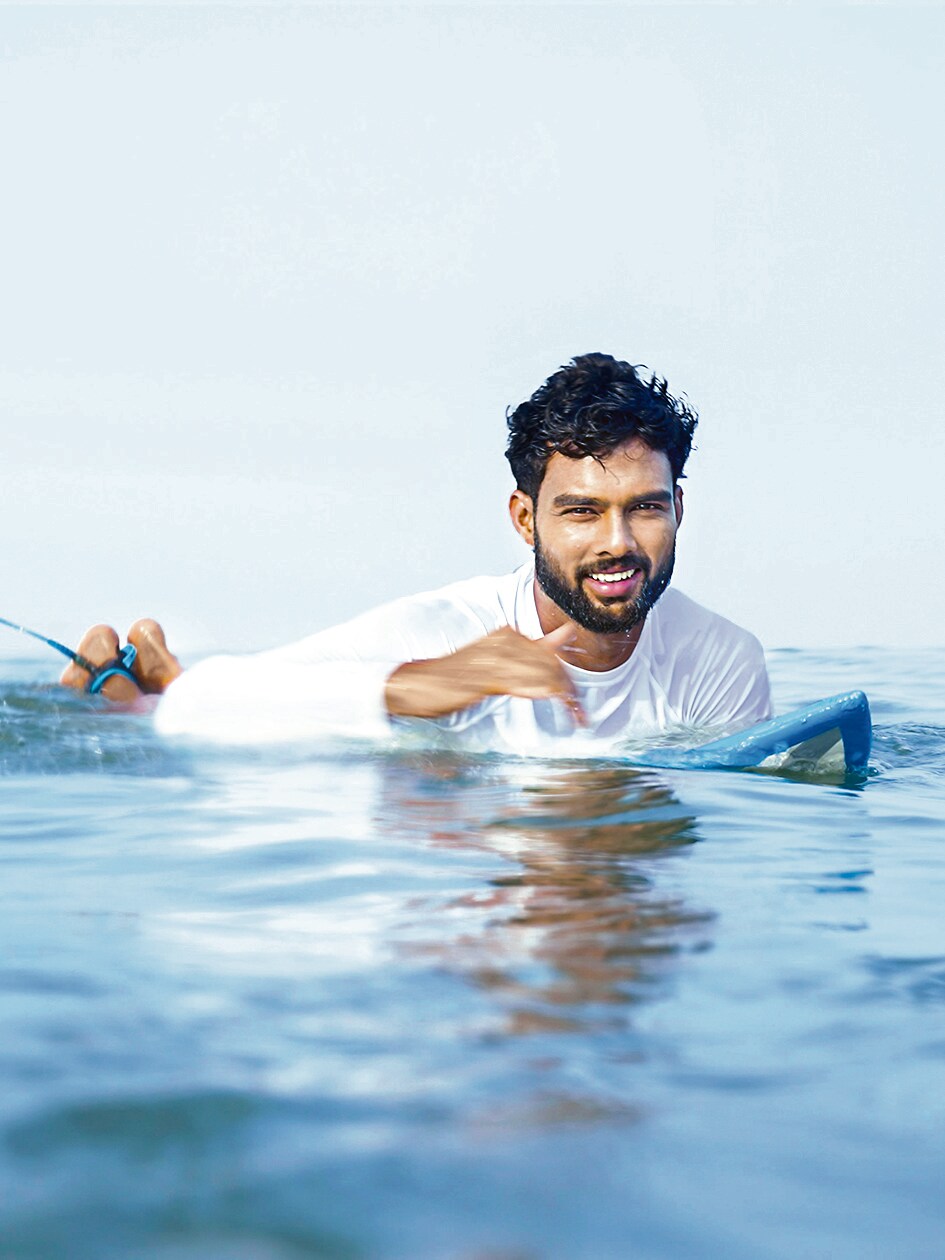 ‘The waves make me feel happy and at peace,’ says Budihal, seen above in an image captured in collaboration with the brand Smart Water. ‘The waves make me feel happy and at peace,’ says Budihal, seen above in an image captured in collaboration with the brand Smart Water.