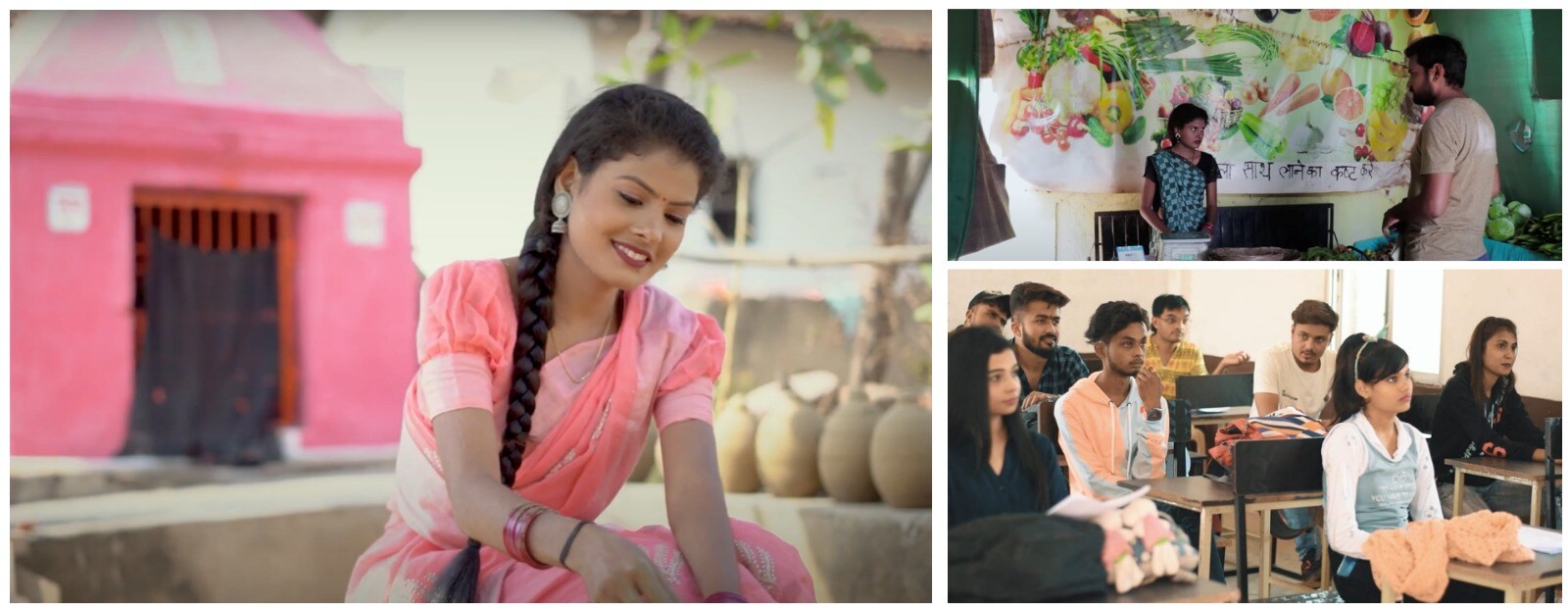 Pinky Sahu in the music video Jadoo, by rapper Abhishek Verma aka Gold. Still from the skits Panchayat and Love Letter 2, on the channel Being Chhattisgarhiya. Pinky Sahu in the music video Jadoo, by rapper Abhishek Verma aka Gold. Still from the skits Panchayat and Love Letter 2, on the channel Being Chhattisgarhiya.