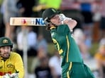 Dewald Brevis in action for South Africa against Australia in the ODI series. Dewald Brevis in action for South Africa against Australia in the ODI series.
