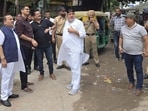 MLA Ashok Prashar, MC commissioner Aaditya Dachalwal and others inspecting the Jagraon bridge on Saturday. (HT) MLA Ashok Prashar, MC commissioner Aaditya Dachalwal and others inspecting the Jagraon bridge on Saturday. (HT)