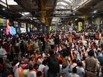When rains descended in the afternoon on Friday, protestors sought shelter at CSMT (Anshuman Poyrekar/HT Photo)