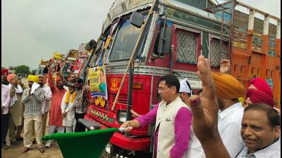 Aam Aadmi Party (AAP) state chief and cabinet minister Aman Arora on Saturday flagged off 11 trucks of relief material from the Sunam grain market to flood-affected areas of the state.
