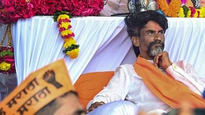 Activist Manoj Jarange-Patil during his indefinite hunger strike demanding Maratha reservation, at Azad Maidan, in Mumbai, on Friday. (PTI) Activist Manoj Jarange-Patil during his indefinite hunger strike demanding Maratha reservation, at Azad Maidan, in Mumbai, on Friday. (PTI)