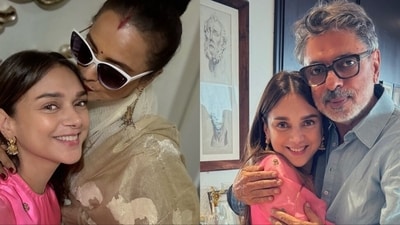Aditi Rao Hydari celebrated Ganesh Chaturthi with Rekha and Sanjay Leela Bhansali. Aditi Rao Hydari celebrated Ganesh Chaturthi with Rekha and Sanjay Leela Bhansali.