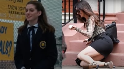 Anne Hathaway also fell down while shooting for The Princess Diaries. Anne Hathaway also fell down while shooting for The Princess Diaries.