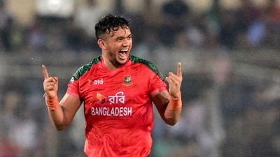 Bangladesh's Taskin Ahmed celebrates (AFP)