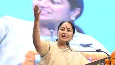 Chief minister Rekha Gupta at Tyagaraj Stadium on Saturday. (Sanjeev Verma/HT Photo) Chief minister Rekha Gupta at Tyagaraj Stadium on Saturday. (Sanjeev Verma/HT Photo)
