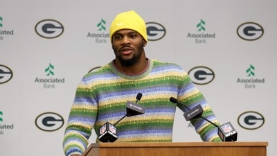 Micah Parsons begins his Packers career after a trade from the Cowboys, sporting a Marni sweater worth $1052. (Photo by Jayden Mack / GETTY IMAGES NORTH AMERICA / Getty Images via AFP) (Getty Images via AFP) Micah Parsons begins his Packers career after a trade from the Cowboys, sporting a Marni sweater worth $1052. (Photo by Jayden Mack / GETTY IMAGES NORTH AMERICA / Getty Images via AFP) (Getty Images via AFP)