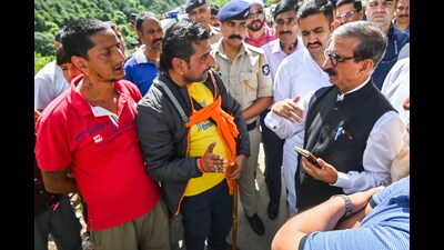 Himachal Pradesh Chief Minister Sukhvinder Singh Sukhu interacts with people during an inspection of the road reconstruction work at Kalsuin on the Chamba-Bharmour National Highway, in Chamba on Saturday. (ANI) Himachal Pradesh Chief Minister Sukhvinder Singh Sukhu interacts with people during an inspection of the road reconstruction work at Kalsuin on the Chamba-Bharmour National Highway, in Chamba on Saturday. (ANI)