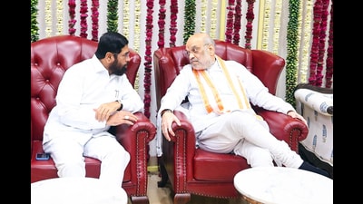 Mumbai, Aug 30 (ANI): Union Home Minister Amit Shah in conversation with Maharashtra Deputy Chief Minister Eknath Shinde at the residence of Maharashtra CM Devendra Fadnavis, in Mumbai on Saturday. (@mieknathshindeX /ANI Photo) (@mieknathshinde) Mumbai, Aug 30 (ANI): Union Home Minister Amit Shah in conversation with Maharashtra Deputy Chief Minister Eknath Shinde at the residence of Maharashtra CM Devendra Fadnavis, in Mumbai on Saturday. (@mieknathshindeX /ANI Photo) (@mieknathshinde)