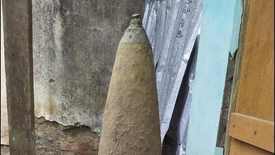 Police said the shell was discovered on August 28 around 4.30pm at Khangabok Part-3 Makha Leikai when earth was being unloaded from a tipper truck at the residence of Moirangthem Nabachandra. Police said the shell was discovered on August 28 around 4.30pm at Khangabok Part-3 Makha Leikai when earth was being unloaded from a tipper truck at the residence of Moirangthem Nabachandra.