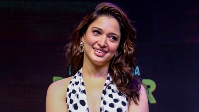Tamannaah Bhatia at the trailer launch of Do You Wanna Partner in Mumbai, Friday, Aug. 29, 2025. (PTI Photo) (PTI)