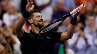 Novak Djokovic celebrates winning his third-round match against Britain's Cameron Norrie (REUTERS)