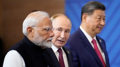 Indian Prime Minister Narendra Modi, Russian President Vladimir Putin and Chinese leader Xi Jinping at the Brics Summit in Kazan, Russia, in 2024. Indian Prime Minister Narendra Modi, Russian President Vladimir Putin and Chinese leader Xi Jinping at the Brics Summit in Kazan, Russia, in 2024.