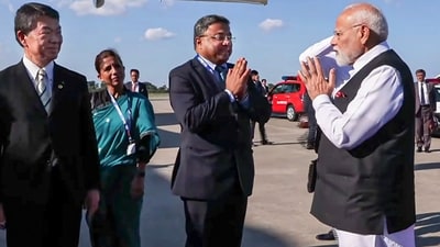 Prime Minister Narendra Modi is being greeted by officials as he embarks for China after concluding his visit to Japan. (@NarendraModi/YT) Prime Minister Narendra Modi is being greeted by officials as he embarks for China after concluding his visit to Japan. (@NarendraModi/YT)