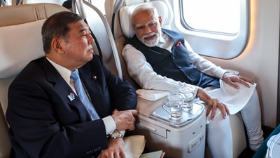 PM Modi, accompanied by Japan Prime Minister Shigeru Ishiba, travels in a Shinkansen bullet train from Tokyo to Sendai (PMO/ANI) PM Modi, accompanied by Japan Prime Minister Shigeru Ishiba, travels in a Shinkansen bullet train from Tokyo to Sendai (PMO/ANI)