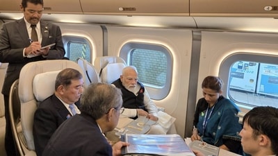 Prime Minister Narendra Modi, along with his Japanese counterpart Shigeru Ishiba, takes a ride on a bullet train in Japan. (@shigeruishiba/X) Prime Minister Narendra Modi, along with his Japanese counterpart Shigeru Ishiba, takes a ride on a bullet train in Japan. (@shigeruishiba/X)