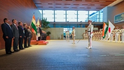 Prime Minister Modi, along with Japan PM Shigeru Ishiba, receives a Guard of Honour during his official visit to Japan, in Tokyo, on the first day of the visit (DPR PMO ) Prime Minister Modi, along with Japan PM Shigeru Ishiba, receives a Guard of Honour during his official visit to Japan, in Tokyo, on the first day of the visit (DPR PMO )