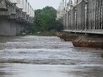 A brief surge in Yamuna as seen from Yamuna Bazar on Saturday. (Vipin Kumar/HT Photo) A brief surge in Yamuna as seen from Yamuna Bazar on Saturday. (Vipin Kumar/HT Photo)