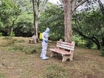 An official sanitizes premises of the National Zoologic Park in New Delhi on Sunday. (PTI)