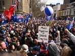 Demonstrators during the March for Australia anti-immigration rally in Melbourne on Sunday. Demonstrators during the March for Australia anti-immigration rally in Melbourne on Sunday.