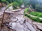 Kathua: Damaged road following a cloudburst, in Kathua, Sunday, Aug. 17, 2025.