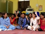 Safeena Husain, left, founder and board member of the Foundation to Educate Girls, talks to a group in Rajasthan, India. 