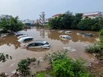 Sabarkantha: Vehicles are submerged in the floodwater at a waterlogged area after heavy rainfall, at Himmatnagar, in Sabarkantha district, Gujarat, Saturday, Aug. 30, 2025. (PTI Photo) (PTI08_30_2025_000446A) Sabarkantha: Vehicles are submerged in the floodwater at a waterlogged area after heavy rainfall, at Himmatnagar, in Sabarkantha district, Gujarat, Saturday, Aug. 30, 2025. (PTI Photo) (PTI08_30_2025_000446A)