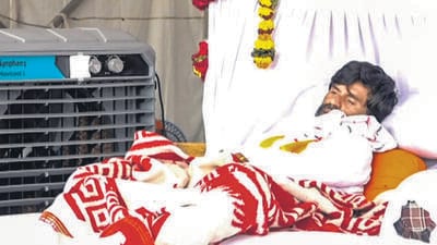 Maratha quota agitation leader Manoj Jarange-Patil during his hunger strike for the third day, in Mumbai on Sunday (PTI) Maratha quota agitation leader Manoj Jarange-Patil during his hunger strike for the third day, in Mumbai on Sunday (PTI)