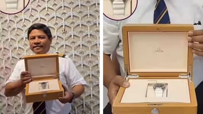 An Emirates employee received an Omega watch for completing 20 years with the airline (Instagram/@thatdubaipage) An Emirates employee received an Omega watch for completing 20 years with the airline (Instagram/@thatdubaipage)