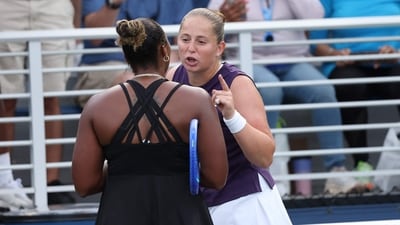 Jelena Ostapenko and Taylor Townsend during their heated conversation post-match. (Getty Images via AFP) Jelena Ostapenko and Taylor Townsend during their heated conversation post-match. (Getty Images via AFP)