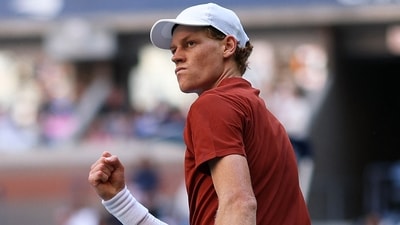 Jannik Sinner celebrates a point during his third round victory over Denis Shapovalov. (Getty Images via AFP) Jannik Sinner celebrates a point during his third round victory over Denis Shapovalov. (Getty Images via AFP)