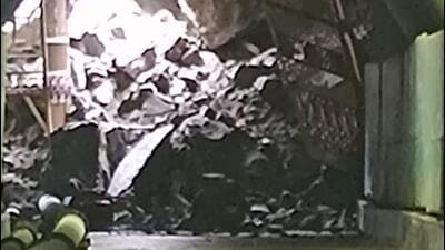 Large boulders have blocked the tunnel’s mouth. Efforts are underway to clear the debris (Sourced)