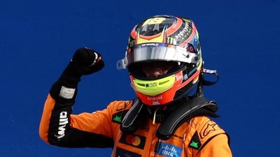 McLaren's Oscar Piastri celebrates winning the Dutch Grand Prix (REUTERS)
