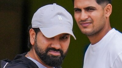 Cricketers Rohit Sharma, left, and Shubman Gill at the BCCI Centre of Excellence Ground, in Bengaluru (PTI)